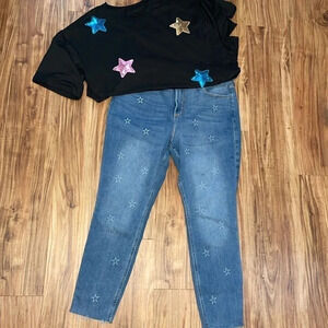 Hollister womens jeans 17 33 pants curvy high rise crop super skinny pants stars